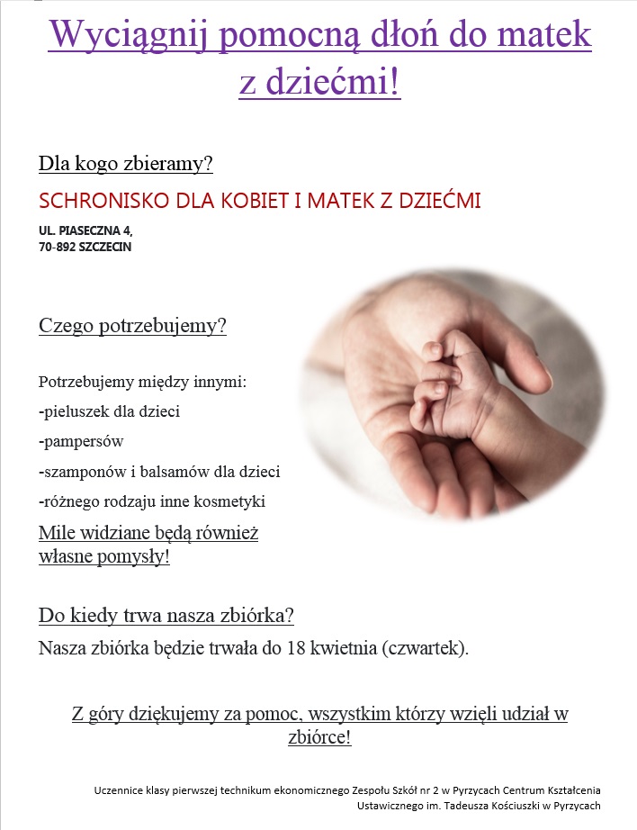 Zbiórka na rzecz Schroniska dla kobiet i matek z dziećmi